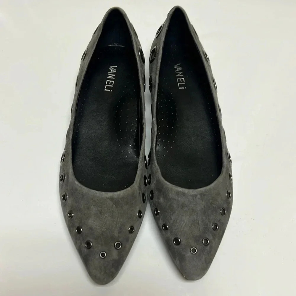 Vaneli Gray Suede Riveted Embellished Flats size 10